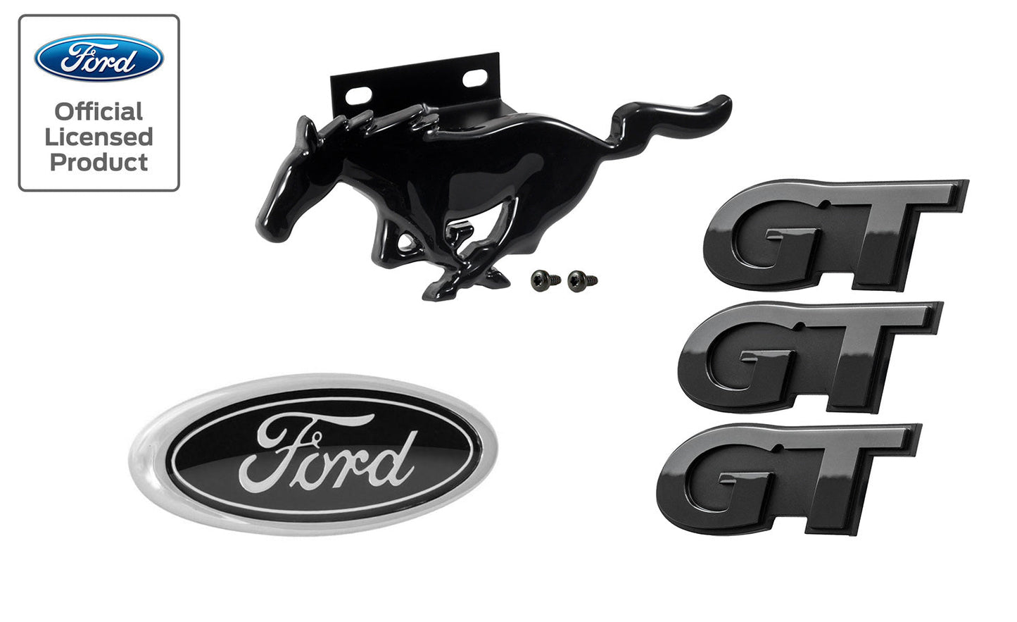 1999-2004 Ford Mustang GT Black Front Grille Running Horse, Fender, & Trunk Emblems
