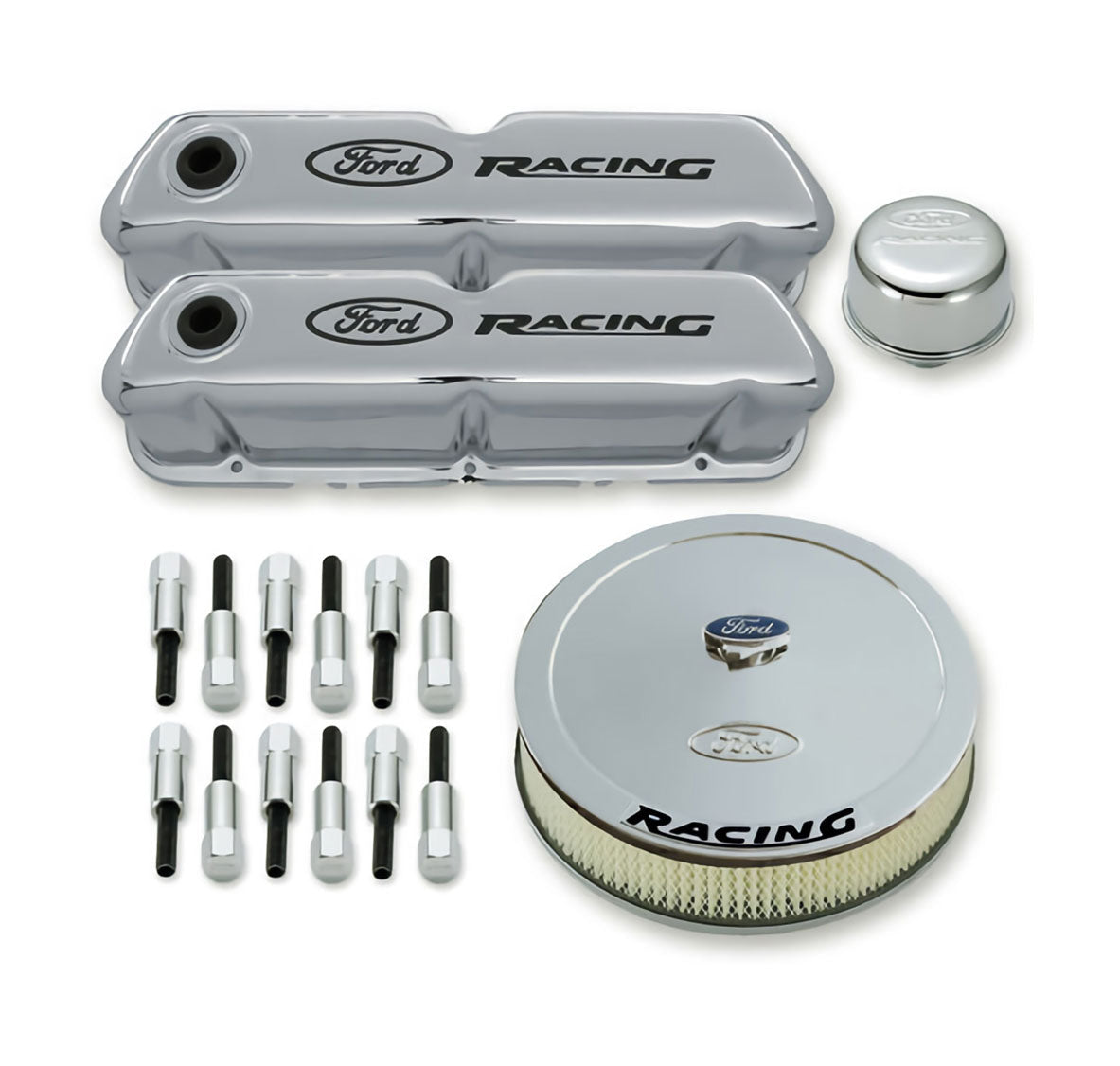 Mustang 289 302 351W Ford Racing 302-510 Polished Engine Valve Covers, Air Cleaner & Oil Cap