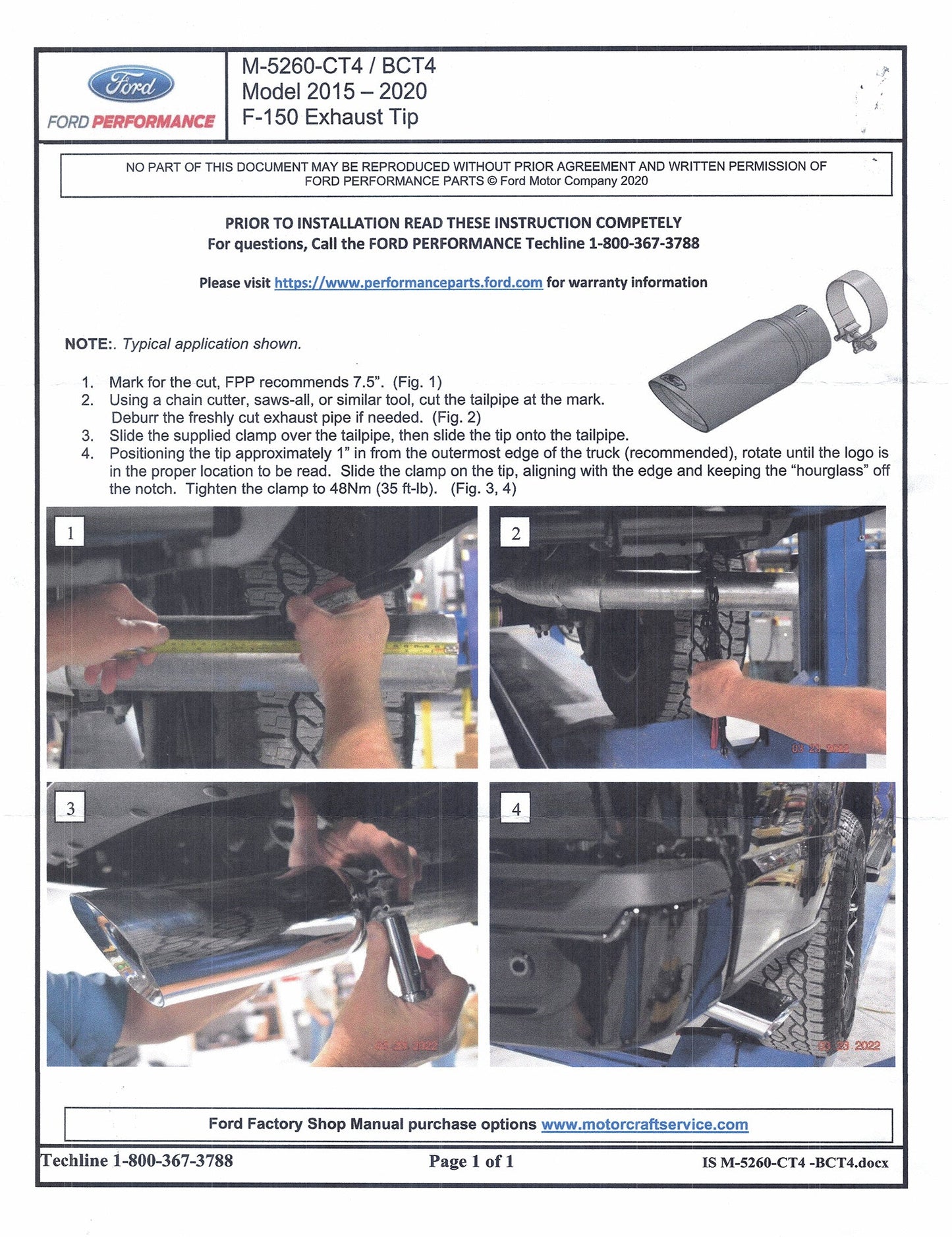 2015-2020 F-150 OEM Ford Performance M-5260-BCT4 Black 4" Exhaust Tip
