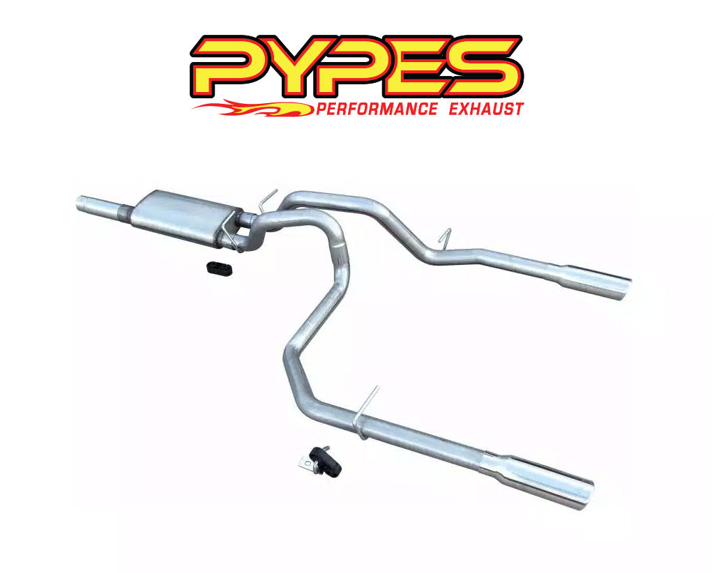Violator Series Cat Back Exhaust System 10-22 GM 1500 53 Liter Split Rear Dual Exit 3 in Intermediate And 2.5 in Tail Pipe Violator Muffler/Hardware/3.5 in Polished Tips Incl Pypes Exhaust