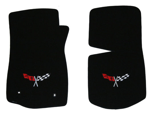 1968-1982 C3 Corvette Classic Loop Black Floor Mats Set with Crossed Flags Logo