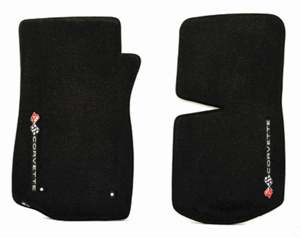 1968-1982 C3 Classic Loop Black Floor Mats - Flags & CORVETTE Logos Facing Doors