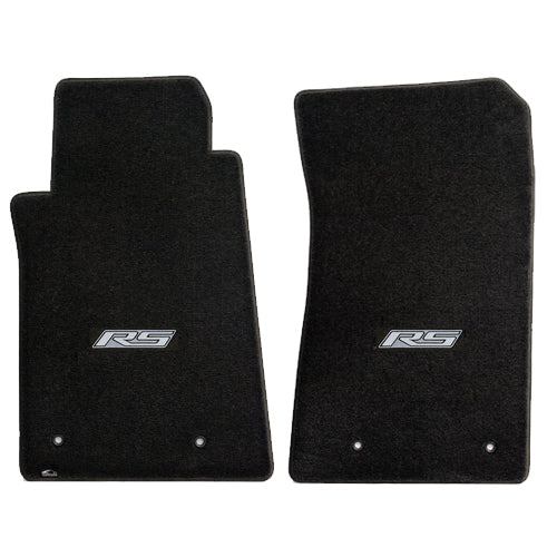 2010-2015 Chevy Camaro Ebony Black Front Floor Mats - Silver RS Road Sport Logo