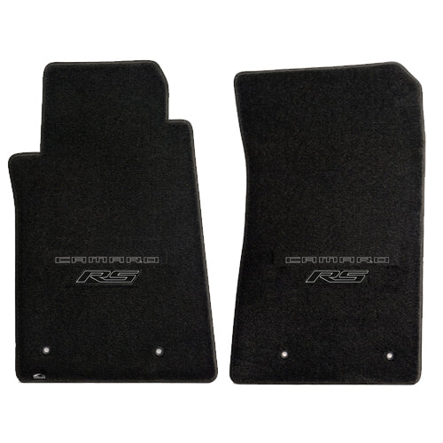 2010-2015 Camaro RS Road Sport Ebony Black 2pc Front Floor Mats Set - Gray Logos