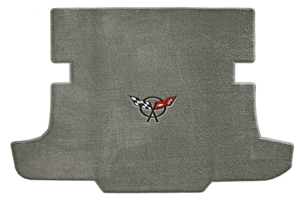 C5 Corvette Hardtop Gray Grey Rear Trunk Cargo Mat - Black Crossed Flags Logo