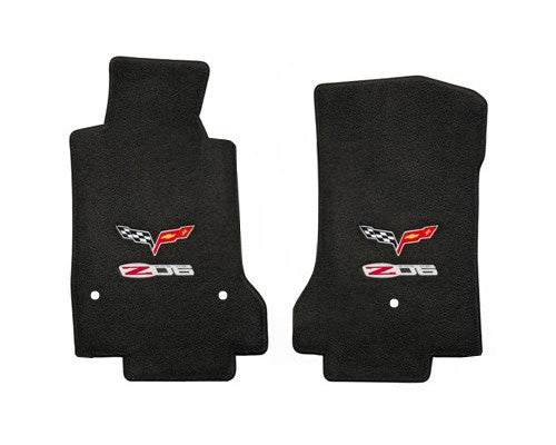 Late Model 2007 C6 Corvette Ebony Black Floor Mats - Crossed Flags & Z06 Logos