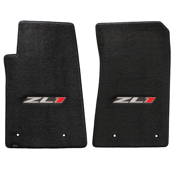 2010-2015 Chevy Camaro Ebony Black Ultimat 2pc Front Floor Mats Set - ZL-1 Logos