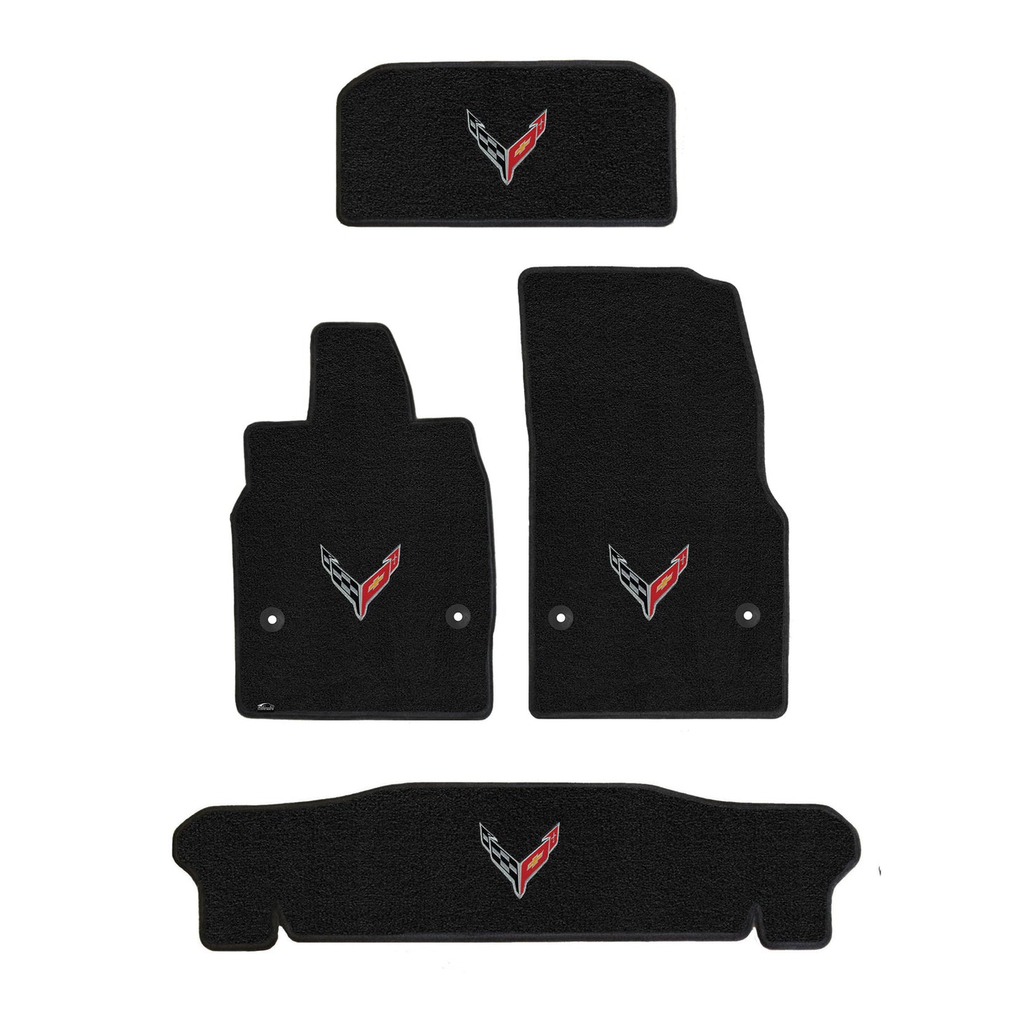 2020-2023 Corvette C8 4pc Front Rear Trunk & Floor Mats w/ Crossed Flags Logo