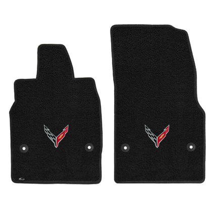 2020-2023 Corvette C8 Lloyd Ultimat 2pc Black Front Floor Mats w/ Crossed Flags