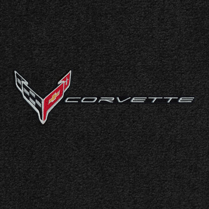 2020-2023 C8 Ultimat 2pc Black Front Floor Mats w/ Corvette Crossed Flags Logo