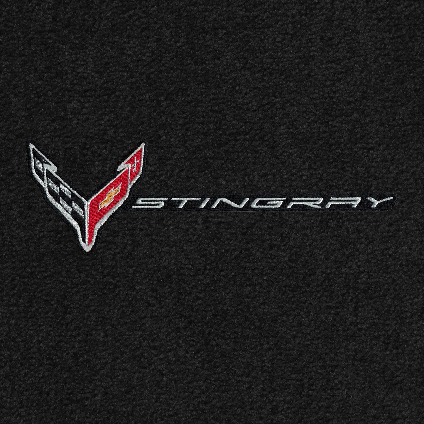 2020-2023 C8 Ultimat 2pc Black Front Floor Mats w/ Stingray Crossed Flags Logo