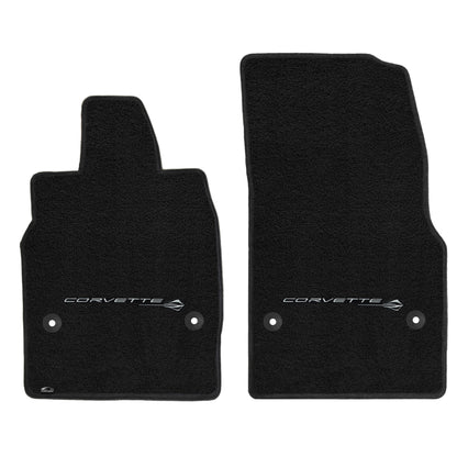 2020-2023 C8 Ultimat 2pc Black Front Floor Mats w/ Corvette Stingray Logo