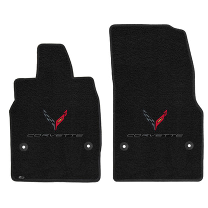 2020-2023 C8 Ultimat 2pc Front Floor Mats w/ Black Corvette Crossed Flags Logo