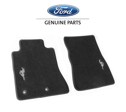 2015-2025 Mustang OEM JR3Z-6313300-BC 2pc Black Front Floor Mats w Silver Running Horse