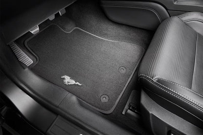 2015-2025 Mustang OEM JR3Z-6313300-BC 2pc Black Front Floor Mats w Silver Running Horse