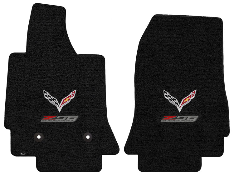 2014-2019 C7 Corvette Jet Black Front 2pc Floor Mats - Crossed Flags & Z06 Logos