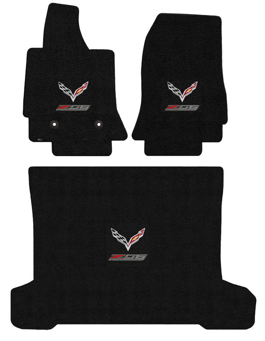 2014-2019 C7 Corvette Coupe Jet Black 3pc Floor & Trunk Mats - Flags & Z06 Logos