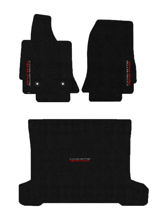 2014-2019 C7 Coupe Jet Black 3pc Floor & Trunk Mats Set - CORVETTE RACING Logos