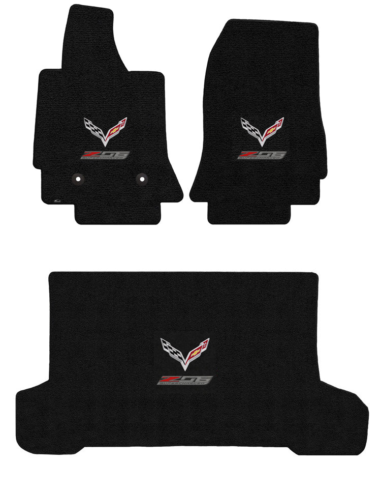 2014-2019 C7 Corvette Convertible Jet Black Floor Trunk Mats - Flags & Z06 Logos