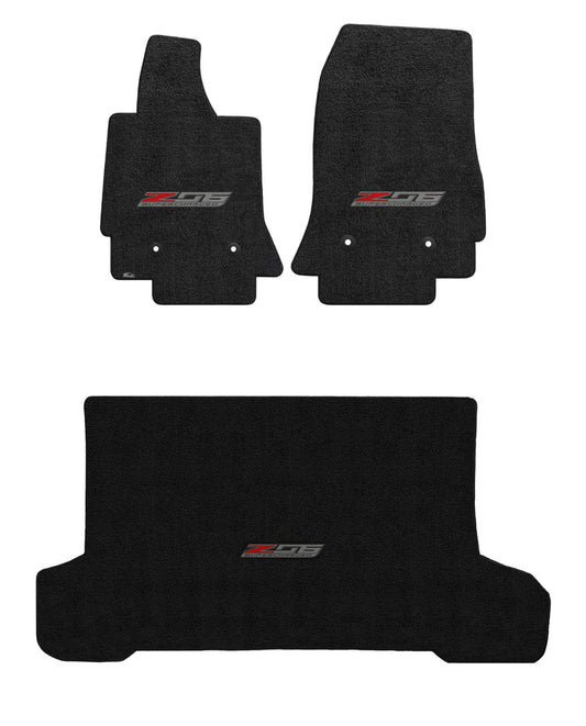 2014-2019 C7 Corvette Convertible Jet Black Floor & Trunk Mats Set - Z06 Logos