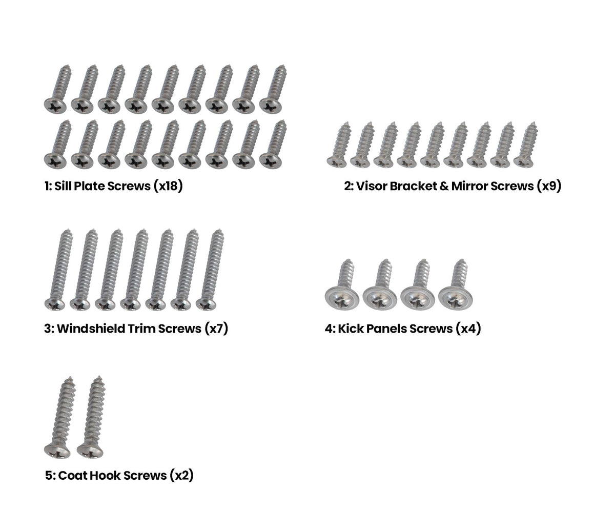 1964 1/2-1966 Ford Mustang Convertible Interior Hardware Screw Kit 47 Piece Set (Copy)