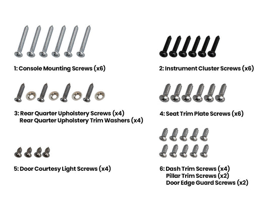 1965-1966 Ford Mustang Pony Interior Hardware Screw Kit 40 Piece Set