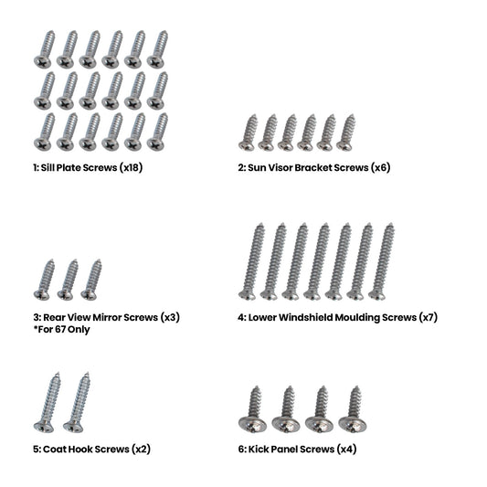 1967-1968 Ford Mustang Coupe Interior Hardware Screw Kit 40 Piece Set