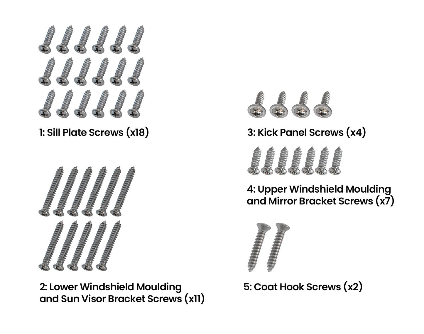 1967 Ford Mustang Convertible Interior Hardware Screw Kit 42 Piece Set
