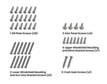 1967 Ford Mustang Convertible Interior Hardware Screw Kit 42 Piece Set