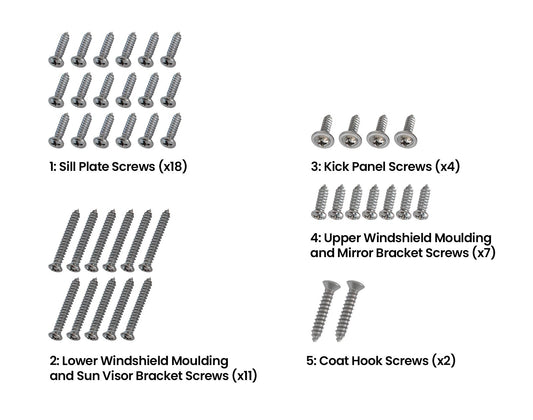 1967 Ford Mustang Convertible Interior Hardware Screw Kit 42 Piece Set