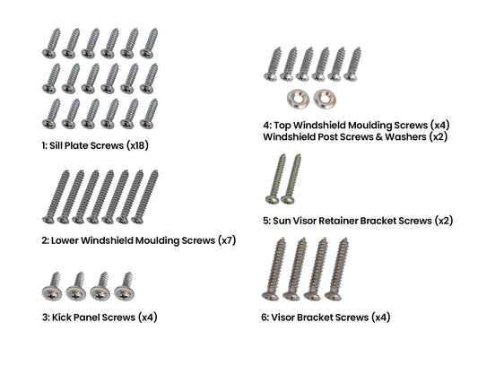 1968 Ford Mustang Convertible Interior Hardware Screw Kit 43 Piece Set