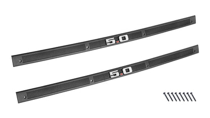 1979-1993 Mustang Bottom Door Sill Step Plates Black w/ 5.0 Emblem & Hardware Pair LH RH