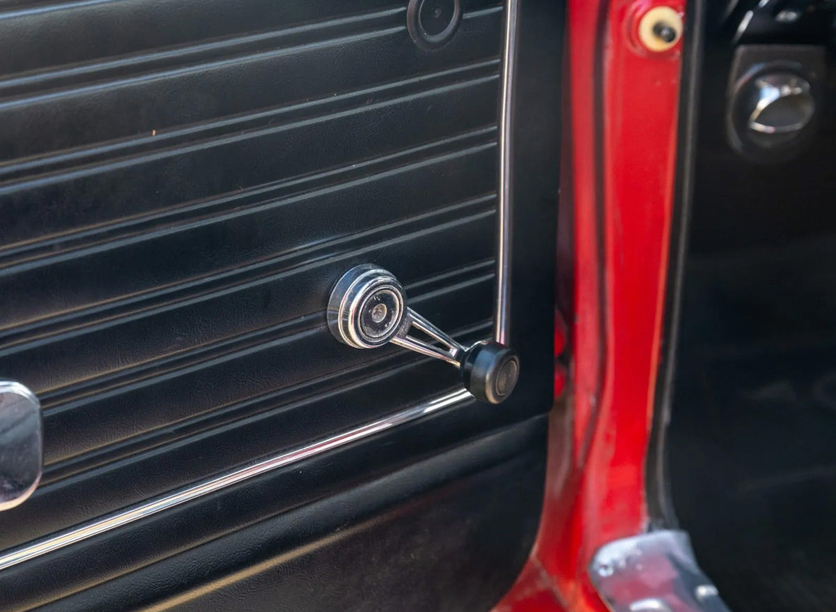 1968-1969 Ford Mustang Complete Chrome Window Crank Handles & Black Knobs Pair