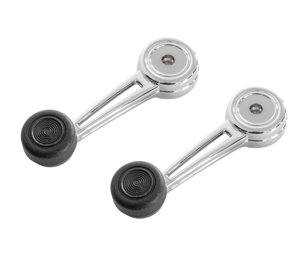 1968-1969 Ford Mustang Complete Chrome Window Crank Handles & Black Knobs Pair
