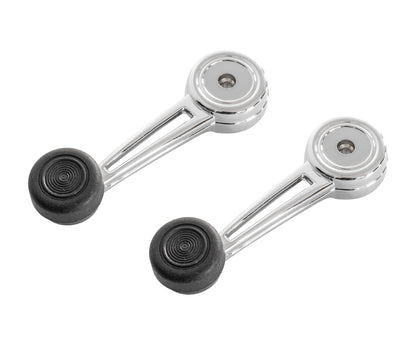1968-1969 Ford Mustang Complete Chrome Window Crank Handles & Black Knobs Pair