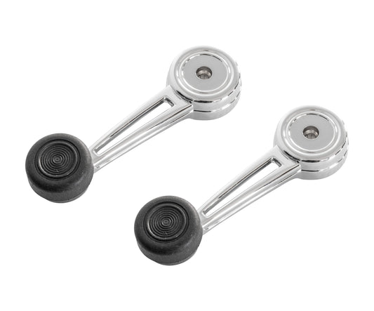 1968-1969 Ford Mustang Complete Chrome Window Crank Handles & Black Knobs Pair