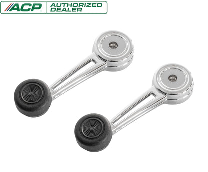 1968-1969 Ford Mustang Complete Chrome Window Crank Handles & Black Knobs Pair