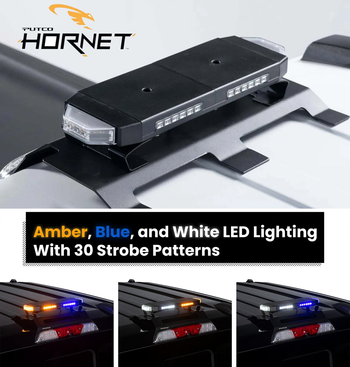 2015-2026 F-150 Putco 16" Hornet Roof Cab Strobe Amber Blue & White LED Lightbar