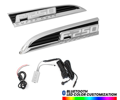 2011-2016 F250 Super Duty LED RGB Bluetooth Light Up Fender Emblems Chrome