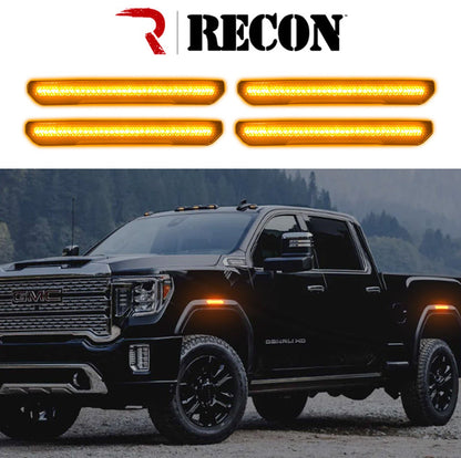 2020-2024 GMC Sierra RECON 4pc Smoked Light Up Fender Lenses w/ Amber LED