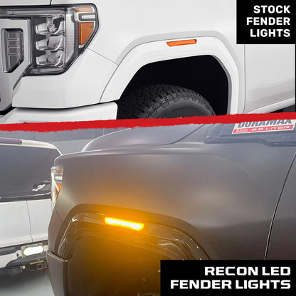 2020-2024 GMC Sierra RECON 4pc Smoked Light Up Fender Lenses w/ Amber LED