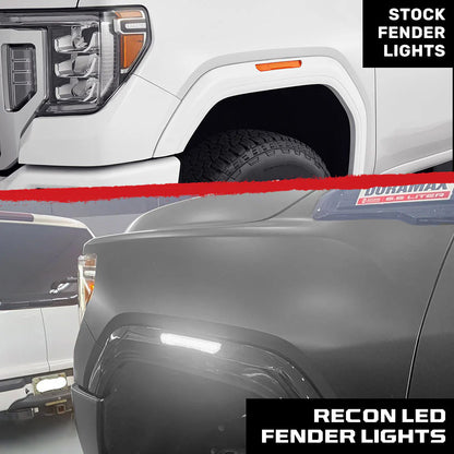 2020-2024 GMC Sierra RECON 4pc Smoked Light Up Fender Lenses w/ White LED