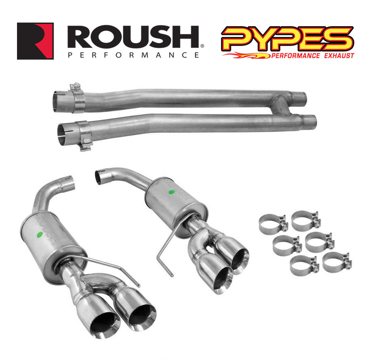 2018-2023 Ford Mustang GT Pypes H-Pipe & Roush Axle Back Quad Tip Exhaust System Kit