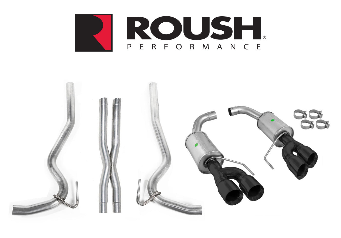 2018-2023 Mustang Coupe GT 5.0L Roush 422093-BLK Cat Back Exhaust System & X Pipe w/ Black Tips