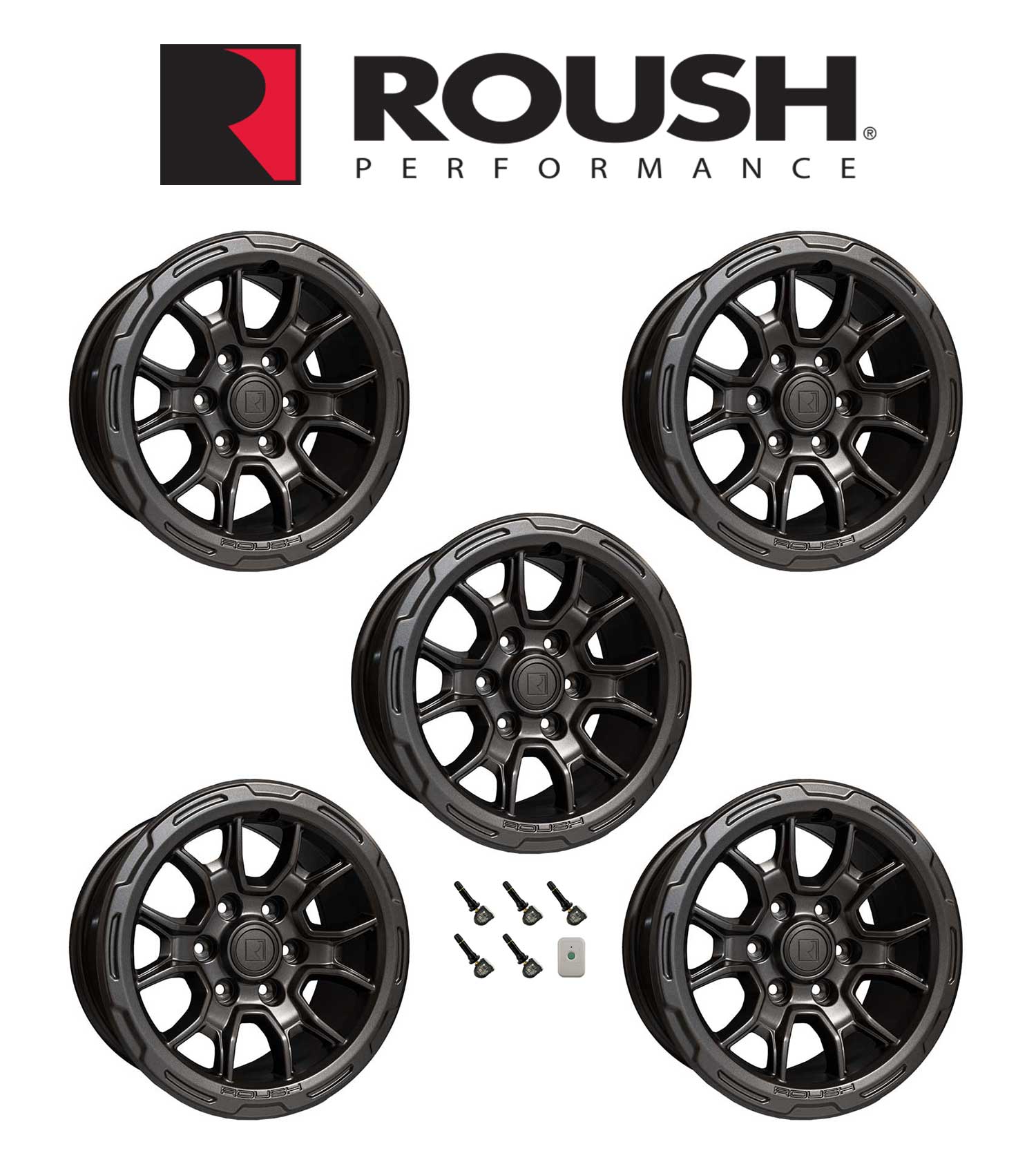 2021-2024 Ford Bronco R Roush 17" x 8.5" Set of 5 Iridium Gray Wheels & TPMS Kit