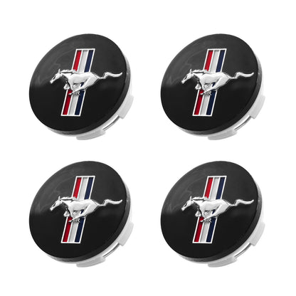 1994-2004 Ford Mustang 2.5" Tribar Running Horse Wheel Center Caps Black Set of 4