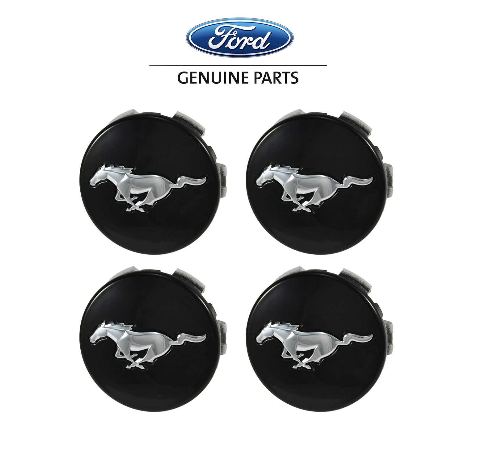 2015-2023 Genuine Ford Mustang Black w/ Chrome Running Horse Wheel Center Caps