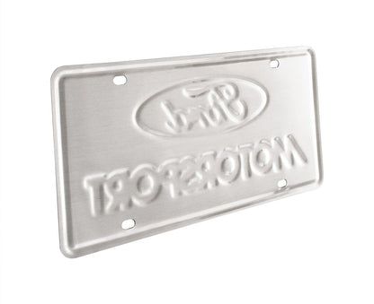 Ford Motorsport 1980s Tri-Color Logo License Plate & Black Stainless Steel Frame