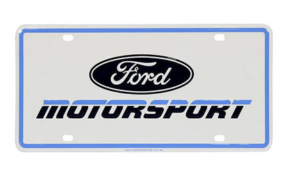 Ford Motorsport Late 1980s Style Logo Blue Metal License Plate Insert, Keychain, & Emblem