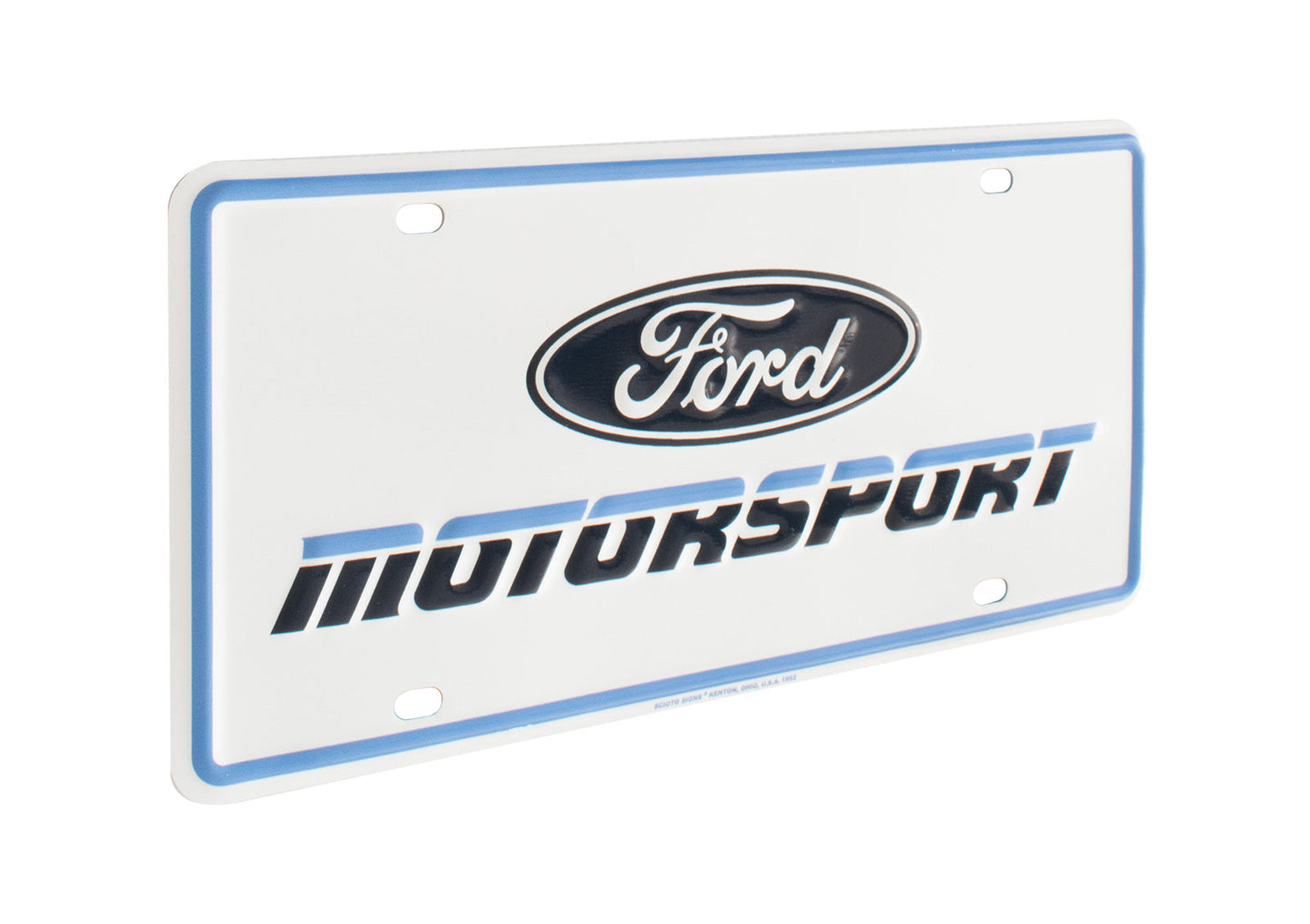Ford Motorsport Late 1980s Style Logo Blue Metal License Plate Insert, Keychain, & Emblem